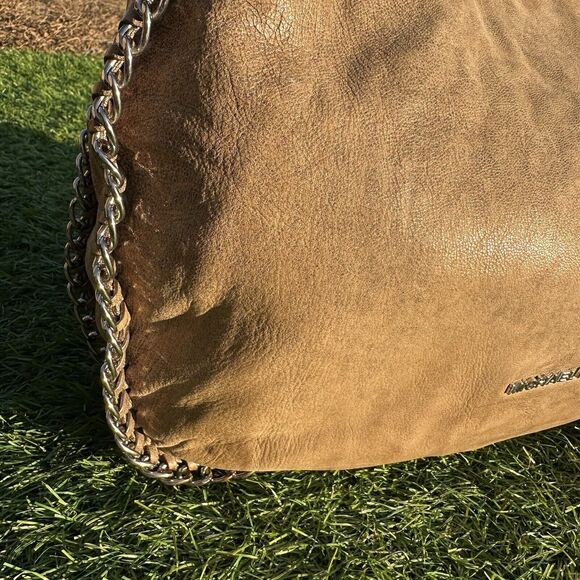 Michael Michael Kors Purse Leather Hobo Taupe Braided Chain Shoulder Bag - Picture 3 of 16